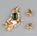 Retro 14kt Bicolor Gold Green Tourmaline and Diamond Suite