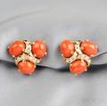 18kt Gold Coral and Diamond Three Stone Earclips Verdura