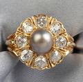Antique 18kt Gold Pearl and Diamond Ring