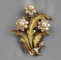 Antique 18kt Gold Pearl and Diamond Flower Brooch