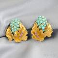 18kt Gold and Turquoise Earclips