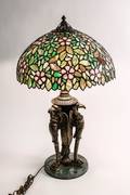 American Leaded Glass  Bronze Figural Lamp