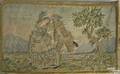 English silk and watercolor needlework courting scene