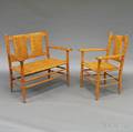 Maple and Wicker Chair and Settee