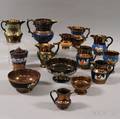 Fourteen Copper Lustre Vessels