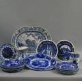 Seventeen Pieces of Blue and White Transferprinted Tableware