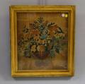 Framed 19th Century Basket of Flowers Watercolor Theorem on Velvet