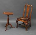 Queen Anne Mahogany Balloon Seat Side Chair and Federalstyle Tiger Maple Candlestand