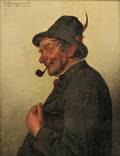 Hugo Kotschenreiter German 18541908 Gent with a Pipe and Feathered Cap