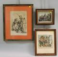 Three Framed Late 19th Century Political Cartoons and a Handcolored Engraving