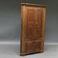 Pine Fourdoor Paneled and Molded Corner Cupboard