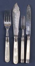 Two English MotherofPearl Handled Fruit and Fish Flatware Sets for Twelve