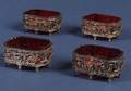 Set of Four Gorham Renaissance Revival Style Sterling Glass Lined Salt Cellars