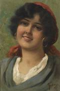 Italian School 19th Century Peasant Girl with Red Head Scarf