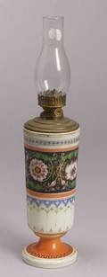 Enamel Decorated Opaque Glass Oil Lamp