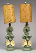Pair of MidCentury Plaster Lamp Bases and Shades