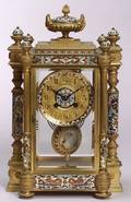 French Champleve Enamel Temple Mantel Clock
