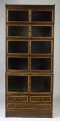 English Ebonized Oak and Checker Inlaid Barrister Bookcase