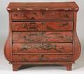 Dutch Rococostyle Red Japanned Bomb Chest of Drawers