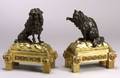 Pair of Louis XVI Style Patinated and Gilt Chenet