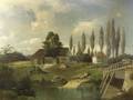 Continental School 19th Century Lot of Two Hungarian Views Village Boat Landing