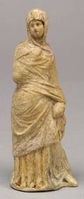 Greek Terracotta Standing Veiled Figure of a Young Woman