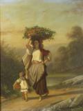 Continental School 19th Century Woman and Child Heading to Market