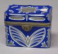 Bohemian Blue and White Overlay CuttoClear Glass Trinket Box