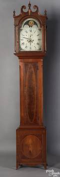 Delaware Valley Hepplewhite walnut tall case clock ca 1800