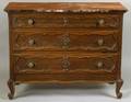 Louis XV Style Walnut and Marbletop Three Drawer Commode