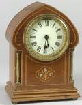 Boston Clock Co Art Nouveau Mahogany and Inlay Mantel Clock