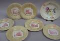 Set of Six B  Co Wood Grain and Scenic Transfer Decorated Plates and a Meissen Handpainted Floral Decorated Porcelain Plate