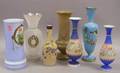 Seven Opalescent Enamel Decorated Glass Vases