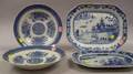 Pair of Chinese Export Porcelain Blue and White Nanking Plates and Two Oblong Trays