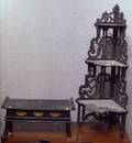 Small Victorian Ebonized ThreeTier Corner Whatnot and a Japanese Ebonized Altar Stand