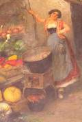 Framed Oil of a Vegetable Seller