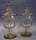 Pair of Colorless Cut Glass Covered Jars