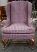 Queen Anne Style Upholstered Walnut Wing Chair