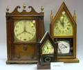 Philco Clock Radio and Four Wooden Shelf Clocks
