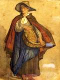 Framed Watercolor Study of a Peasant Woman