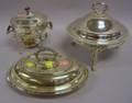 Silver Plated Covered Serving Bowl and Two Warming Dishes on Stands