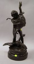 Patinated Bronze Figure of a Boy and Geese