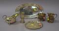 Gorham Sterling Silver Salver and Oval Tray a Sterling Jigger Sauceboat Creamer and an Open Sugar