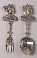 Large TwoPiece Continental Silver Figural Spoon and Fork Set