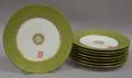 Set of Eight Limoges Gilt Green Banded Porcelain Dinner Plates