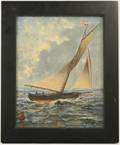 British 19th C Signed Oil on Board Sailing