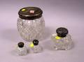 Sterling Silver Mounted Colorless Cut Glass Tobacco Jar Inkwell and a Pair of Casters