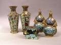 Two Pairs of Asian Cloisonne Vases and a Teapot