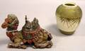 Cold Painted Cast Metal Camel Figural Inkwell and a Rilti Aesthetic Porcelain Jar