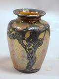 Loetz Sterling Silver Overlay Iridescent Gold Glass Cabinet Vase